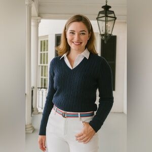 J Crew Red & Blue‎ Striped Grosgrain Belt with Gold Bamboo Buckle Sz. M/L